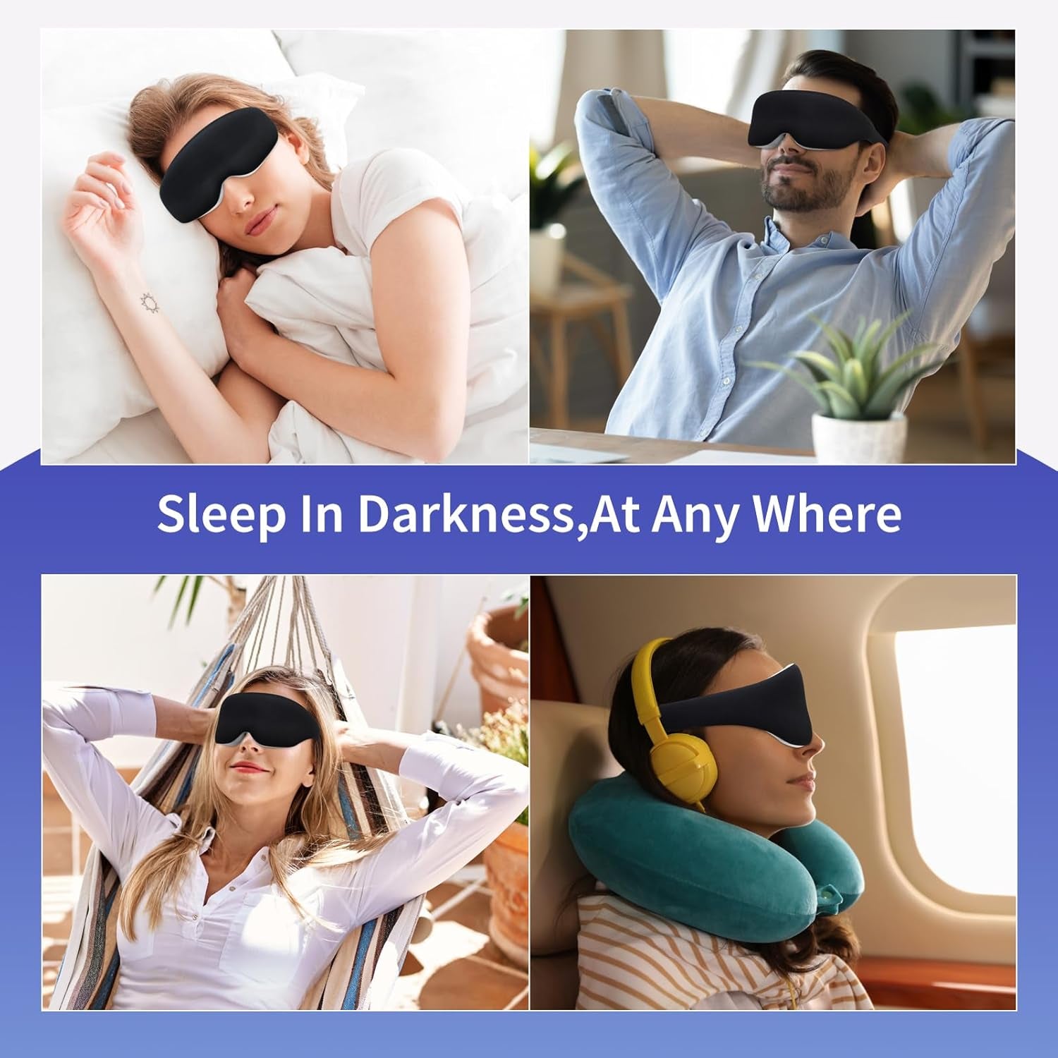 Sleep Mask for Women Men, Comfortable 3D Eye Sleep Mask for Sleeping, 3D Contoured Cup Sleeping Mask Light Blocking Blackout Sleep Mask, Ultra Soft Silk Eye Mask for Travel, Nap, Meditation (Black)